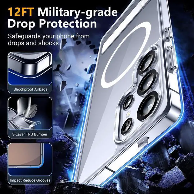 Alt view image 3 of 7 - Magnetic for  Galaxy S25 Ultra Case [3 Stand Ways][ Military Grade Drop Protection] with Invisible Stand Shockproof Slim Case for S25 Ultra 5G Clear