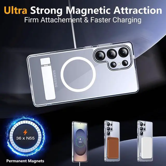 Alt view image 5 of 7 - Magnetic for  Galaxy S25 Ultra Case [3 Stand Ways][ Military Grade Drop Protection] with Invisible Stand Shockproof Slim Case for S25 Ultra 5G Clear