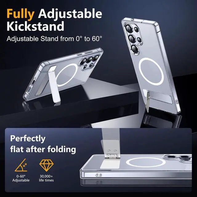 Alt view image 6 of 7 - Magnetic for  Galaxy S25 Ultra Case [3 Stand Ways][ Military Grade Drop Protection] with Invisible Stand Shockproof Slim Case for S25 Ultra 5G Clear