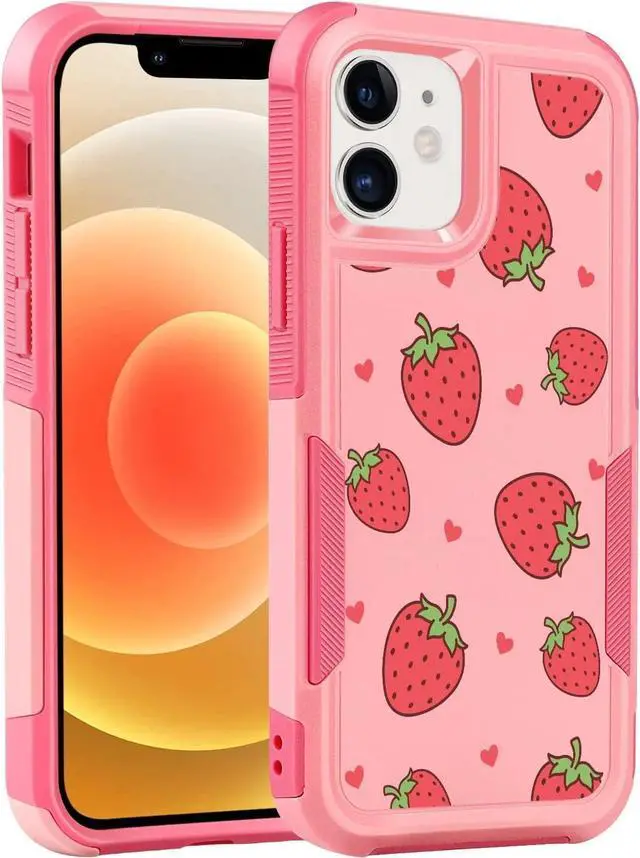 Main image of Designed for iPhone 12 Case & iPhone 12 Pro Case Heavy-Duty Tough Rugged Lightweight Slim Shockproof Protective Pink Case for iPhone 12 & iPhone 12 Pro 6.1 Inch Women Girls Strawberry
