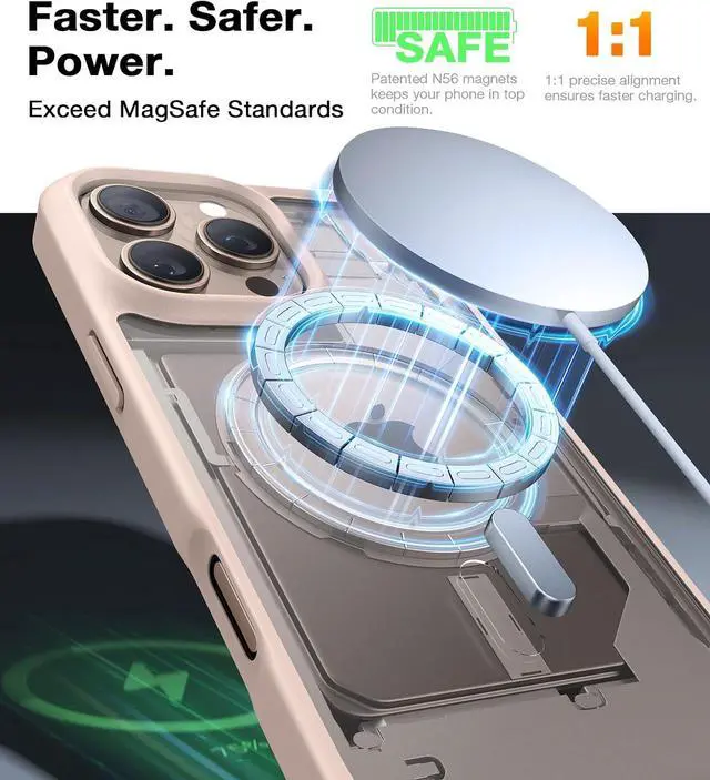 Alt view image 2 of 7 - Stronger Magnetic & Shockproof for iPhone 16 Pro Case Military Grade Drop Protection Compatible with MagSafe Case for iPhone 16 Pro Slim Translucent Matte White Back/Desert Titanium Edge