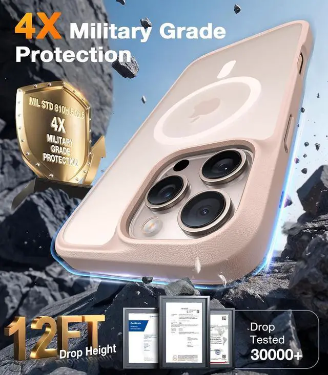 Alt view image 4 of 7 - Stronger Magnetic & Shockproof for iPhone 16 Pro Case Military Grade Drop Protection Compatible with MagSafe Case for iPhone 16 Pro Slim Translucent Matte White Back/Desert Titanium Edge