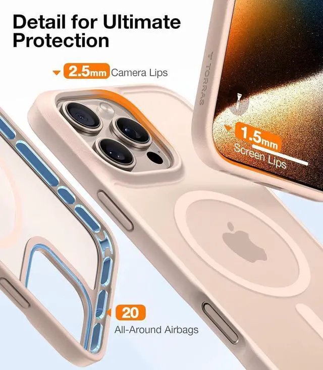 Alt view image 5 of 7 - Stronger Magnetic & Shockproof for iPhone 16 Pro Case Military Grade Drop Protection Compatible with MagSafe Case for iPhone 16 Pro Slim Translucent Matte White Back/Desert Titanium Edge