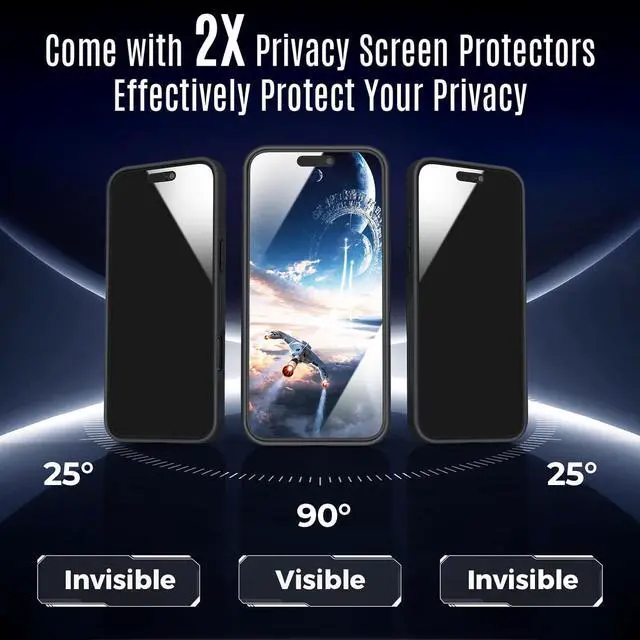 Alt view image 3 of 6 - Designed for iPhone 16 Pro Max Case Compatible with MagSafe with Privacy Screen Protectors X2 [Camera Protection] [15FT Military Drop Protection] Shockproof Phone Case 2024 Black