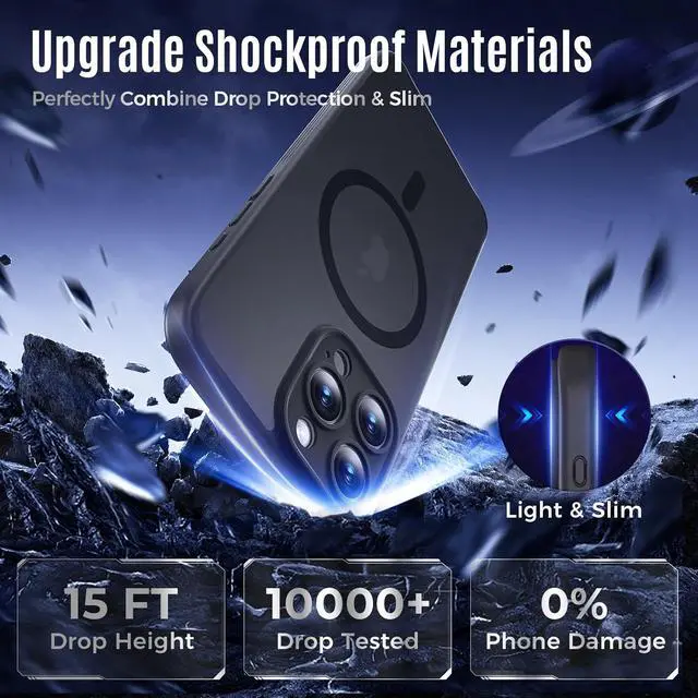Alt view image 6 of 6 - Designed for iPhone 16 Pro Max Case Compatible with MagSafe with Privacy Screen Protectors X2 [Camera Protection] [15FT Military Drop Protection] Shockproof Phone Case 2024 Black