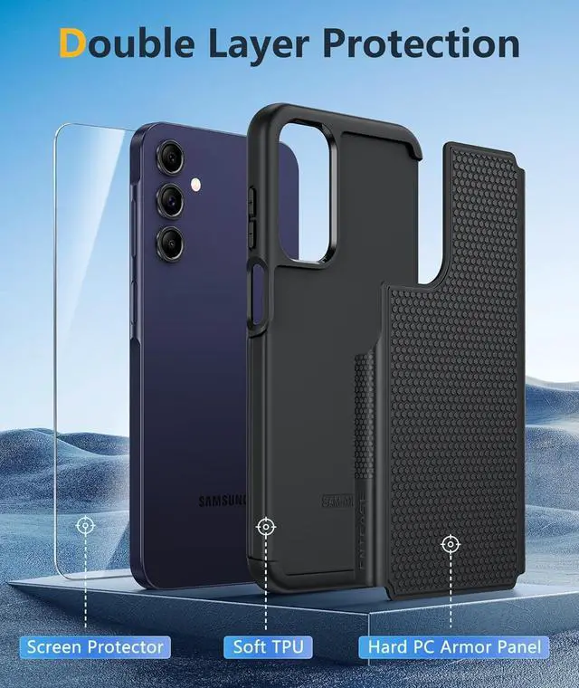 Alt view image 3 of 7 - for  Galaxy A15-5G Case: Dual Layer Protective Heavy Duty Cell Phone Cover Shockproof Rugged with Non Slip Textured Back - Military Protection Bumper Tough - 2024 6.5inch Black