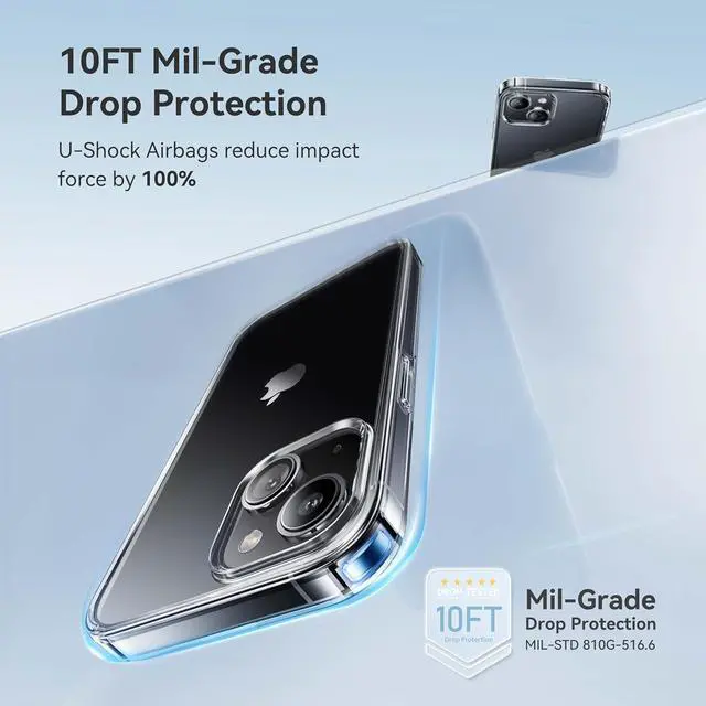 Alt view image 3 of 7 - for iPhone 14 Case/iPhone 13 Case Crystal Clear [Not Yellowing] [Military Grade Drop Protection] Shockproof Protective Phone Case for Women Men 6.1 inch Clear