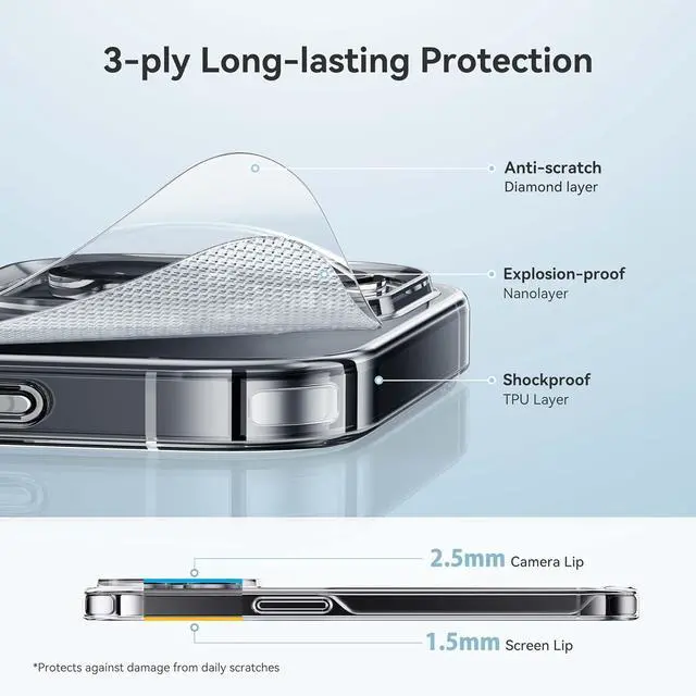 Alt view image 7 of 7 - for iPhone 14 Case/iPhone 13 Case Crystal Clear [Not Yellowing] [Military Grade Drop Protection] Shockproof Protective Phone Case for Women Men 6.1 inch Clear