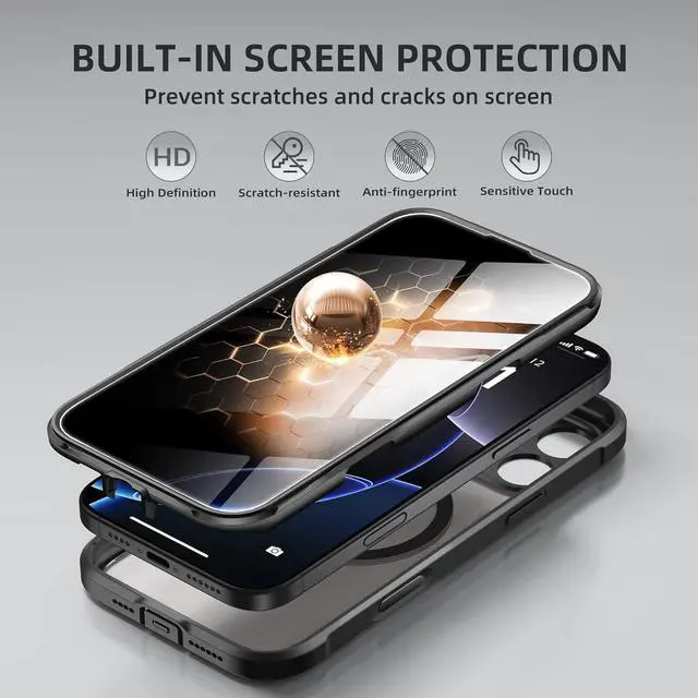 Alt view image 4 of 7 - Magnetic for iPhone 16 Pro Max Case Compatible with MagSafe Built-in Privacy Screen Protector and Upgraded Camera Protection Anti-Spy Full Body Shockproof Phone Case for 16 Pro Max 6.9 Black