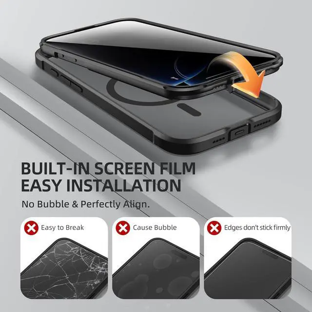 Alt view image 6 of 7 - Magnetic for iPhone 16 Pro Max Case Compatible with MagSafe Built-in Privacy Screen Protector and Upgraded Camera Protection Anti-Spy Full Body Shockproof Phone Case for 16 Pro Max 6.9 Black