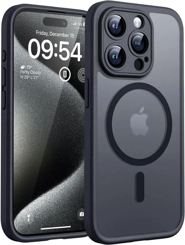 Main image of Magnetic for iPhone 15 Pro Max Case Upgraded Full Camera Protection Compatible with Magsafe Drop Protection Translucent Matte Back Bumper Phone Cover 6.7-InchBlack