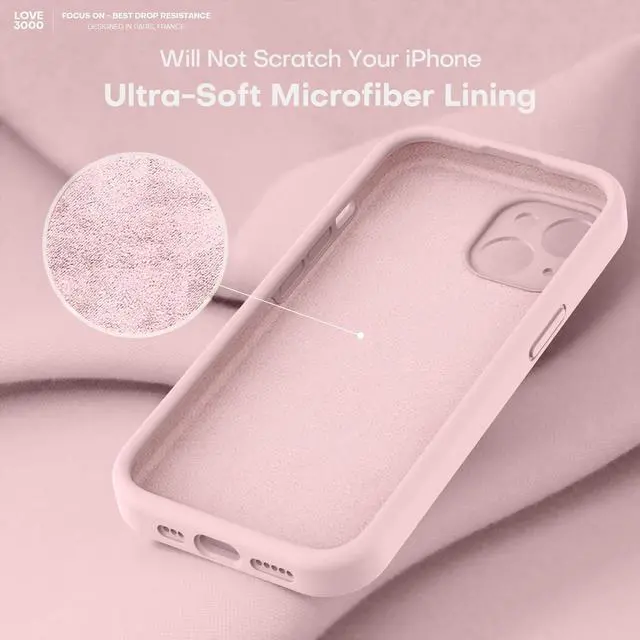 Alt view image 5 of 7 - Designed for iPhone 14 Case Premium Silicone with [Soft Anti-Scratch Microfiber Lining] Shockproof Protective Phone Case for Men Women Girls 6.1 Chalk Pink