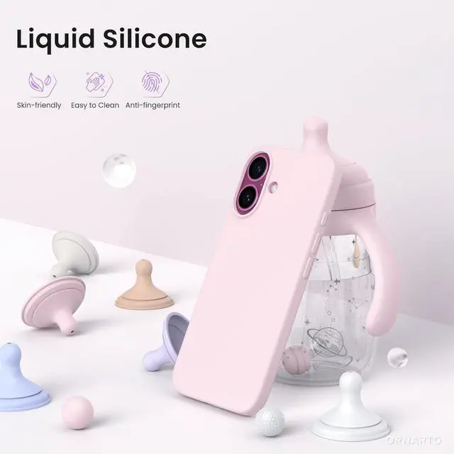 Alt view image 3 of 7 - Compatible with iPhone 16 Case 6.1 Slim Liquid Silicone 3 Layers Full Covered Soft Gel Rubber Shockproof Phone Case Protective Cover with Anti-Scratch Microfiber Lining-Chalk Pink