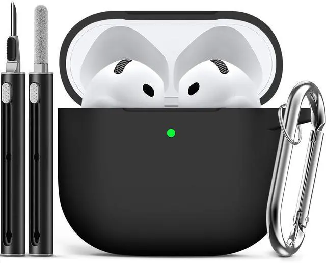 Main image of for AirPods 4 Case Cover 2024 with Cleaner Kit Soft Silicone Protective Case for  AirPods 4th Generation Case for Women Men AirPod 4 Case Accessories with Keychain-Black