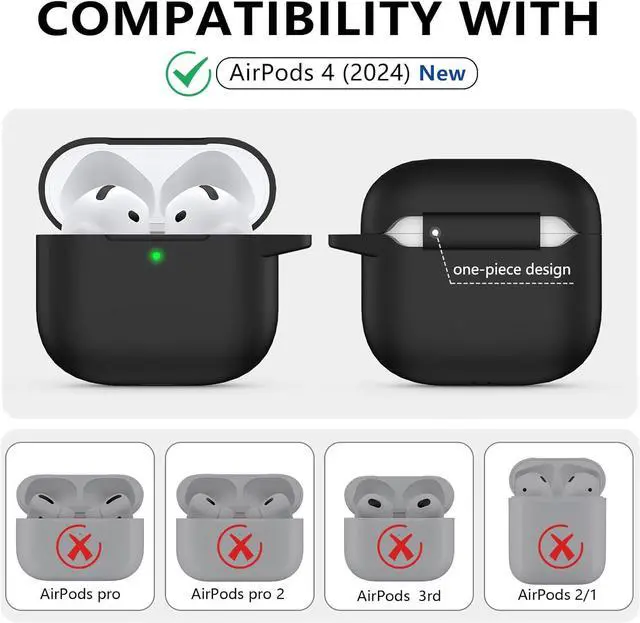 Alt view image 2 of 6 - for AirPods 4 Case Cover 2024 with Cleaner Kit Soft Silicone Protective Case for  AirPods 4th Generation Case for Women Men AirPod 4 Case Accessories with Keychain-Black