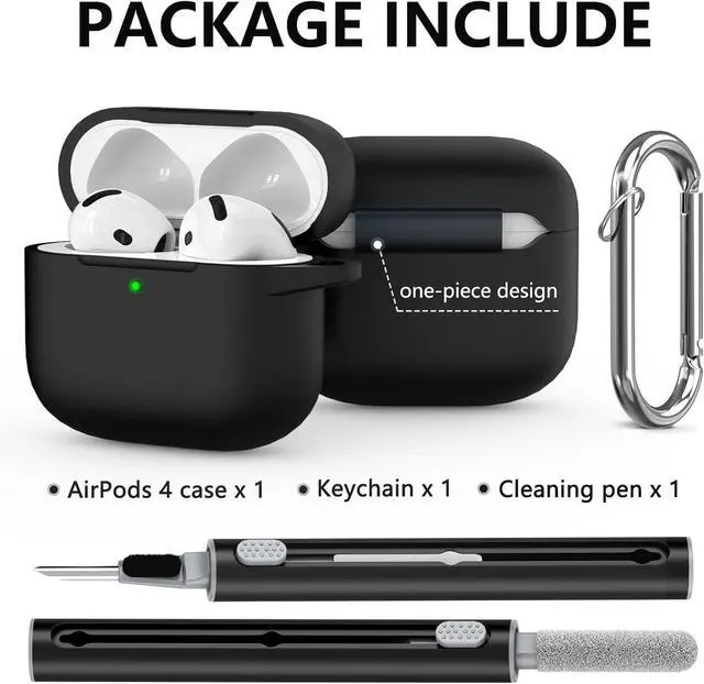 Alt view image 3 of 6 - for AirPods 4 Case Cover 2024 with Cleaner Kit Soft Silicone Protective Case for  AirPods 4th Generation Case for Women Men AirPod 4 Case Accessories with Keychain-Black