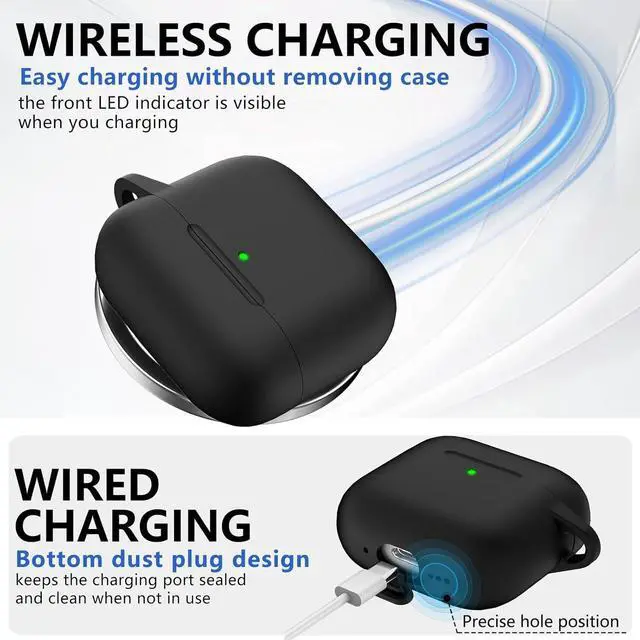Alt view image 5 of 6 - for AirPods 4 Case Cover 2024 with Cleaner Kit Soft Silicone Protective Case for  AirPods 4th Generation Case for Women Men AirPod 4 Case Accessories with Keychain-Black