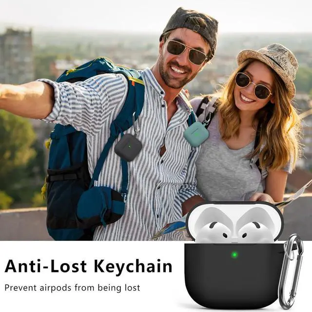 Alt view image 6 of 6 - for AirPods 4 Case Cover 2024 with Cleaner Kit Soft Silicone Protective Case for  AirPods 4th Generation Case for Women Men AirPod 4 Case Accessories with Keychain-Black
