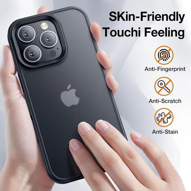 Alt view image 4 of 6 - for iPhone 16 Pro Phone Case Shockproof for iPhone 16 Pro Case Military Grade Drop Protection Protective Hard Back Slim Translucent Cover Black