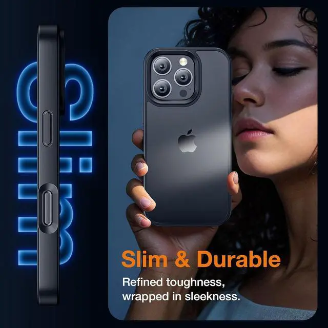 Alt view image 5 of 6 - for iPhone 16 Pro Phone Case Shockproof for iPhone 16 Pro Case Military Grade Drop Protection Protective Hard Back Slim Translucent Cover Black