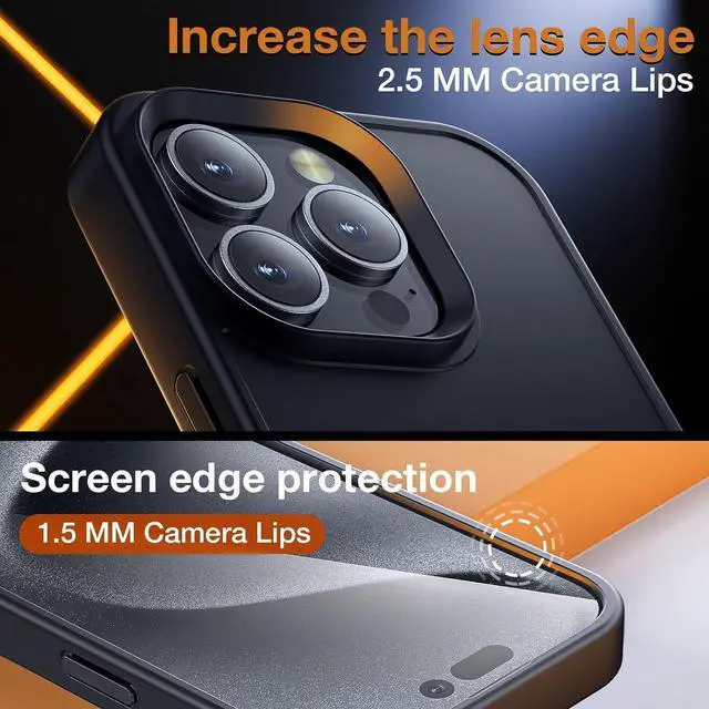 Alt view image 6 of 6 - for iPhone 16 Pro Phone Case Shockproof for iPhone 16 Pro Case Military Grade Drop Protection Protective Hard Back Slim Translucent Cover Black