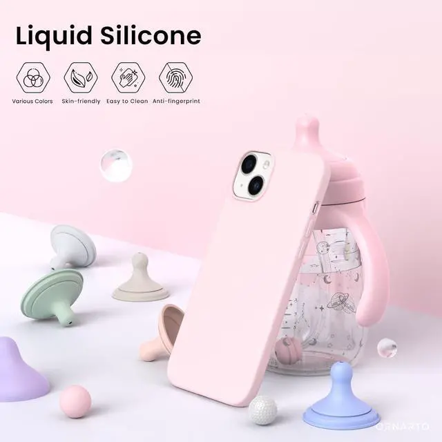 Alt view image 3 of 7 - Compatible with iPhone 15 Plus Case 6.7 Slim Liquid Silicone 3 Layers Full Covered Soft Gel Rubber Cover Protective Phone Case with Anti-Scratch Microfiber Lining-Pink