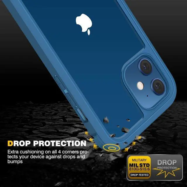 Alt view image 3 of 7 - Designed for iPhone 12/12 Pro Case Full Body Rugged with Built-in Touch Sensitive Anti-Scratch Screen Protector Soft TPU Bumper Case for iPhone 12/12 Pro 6.1 (Blue)