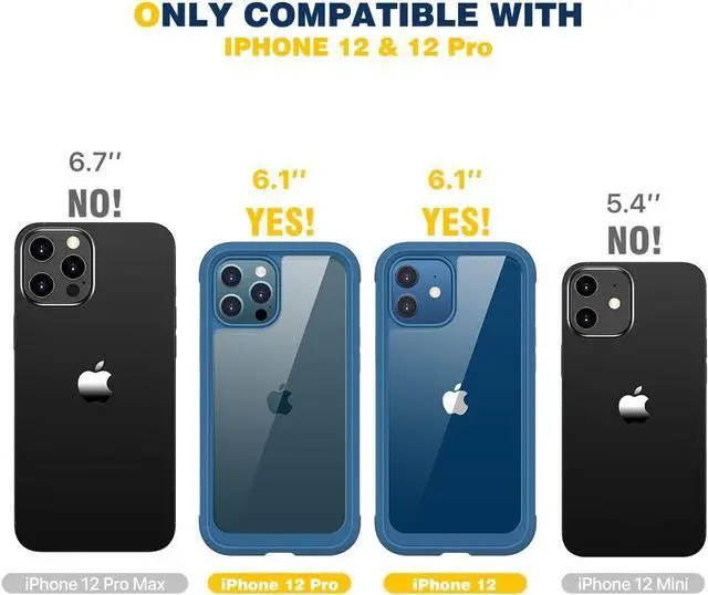 Alt view image 7 of 7 - Designed for iPhone 12/12 Pro Case Full Body Rugged with Built-in Touch Sensitive Anti-Scratch Screen Protector Soft TPU Bumper Case for iPhone 12/12 Pro 6.1 (Blue)