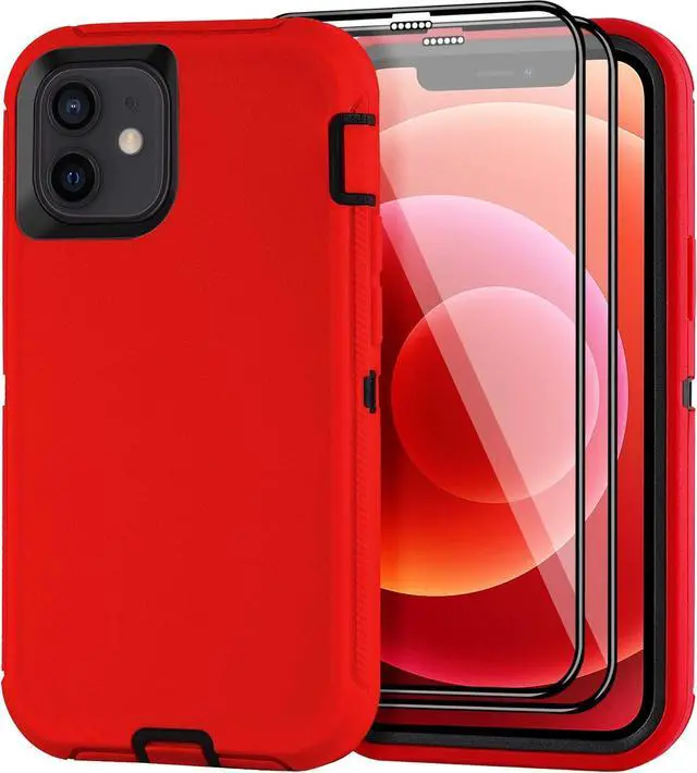 Main image of for iPhone 12/for iPhone 12 Pro Case 6.1 with 2 Screen Protector Full Body Rugged Heavy Duty Military Grade Cover Shockproof/Drop Proof Protection Phone Case (Red Black)