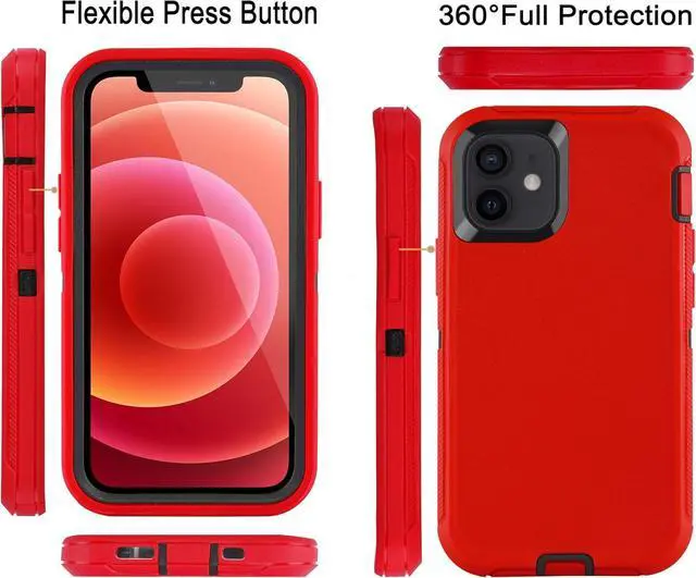 Alt view image 4 of 6 - for iPhone 12/for iPhone 12 Pro Case 6.1 with 2 Screen Protector Full Body Rugged Heavy Duty Military Grade Cover Shockproof/Drop Proof Protection Phone Case (Red Black)