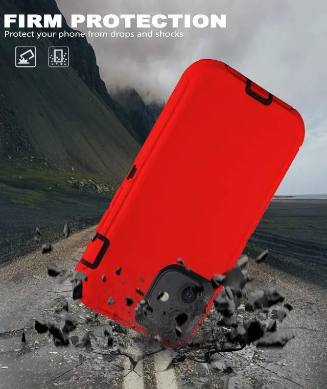 Alt view image 5 of 6 - for iPhone 12/for iPhone 12 Pro Case 6.1 with 2 Screen Protector Full Body Rugged Heavy Duty Military Grade Cover Shockproof/Drop Proof Protection Phone Case (Red Black)