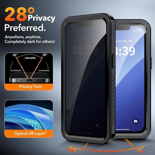 Alt view image 4 of 7 - for iPhone 14 Case with [Built-in Privacy Screen Protector] [IP 68 Waterproof] Anti-Peeping Adsorption Full Body Double Protective Case for iPhone 14 Black