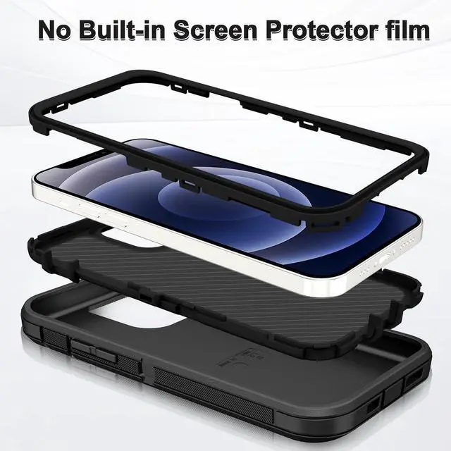 Alt view image 2 of 7 - for iPhone 12 Case/iPhone 12 Pro Case Heavy Duty 3-Layer[Shockproof][Dropproof][Dust-Proof] Military Grade Rugged Full Body Protection Cover Case for  iPhone 12/12 Pro 6.1 inch Black