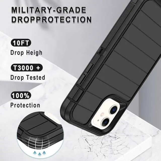 Alt view image 3 of 7 - for iPhone 12 Case/iPhone 12 Pro Case Heavy Duty 3-Layer[Shockproof][Dropproof][Dust-Proof] Military Grade Rugged Full Body Protection Cover Case for  iPhone 12/12 Pro 6.1 inch Black
