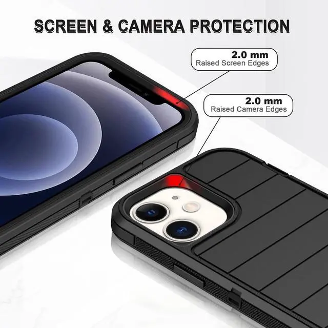 Alt view image 4 of 7 - for iPhone 12 Case/iPhone 12 Pro Case Heavy Duty 3-Layer[Shockproof][Dropproof][Dust-Proof] Military Grade Rugged Full Body Protection Cover Case for  iPhone 12/12 Pro 6.1 inch Black