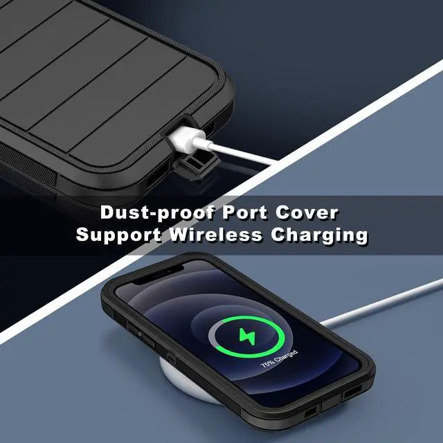 Alt view image 5 of 7 - for iPhone 12 Case/iPhone 12 Pro Case Heavy Duty 3-Layer[Shockproof][Dropproof][Dust-Proof] Military Grade Rugged Full Body Protection Cover Case for  iPhone 12/12 Pro 6.1 inch Black