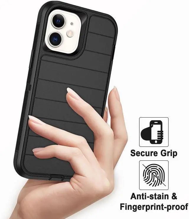 Alt view image 6 of 7 - for iPhone 12 Case/iPhone 12 Pro Case Heavy Duty 3-Layer[Shockproof][Dropproof][Dust-Proof] Military Grade Rugged Full Body Protection Cover Case for  iPhone 12/12 Pro 6.1 inch Black
