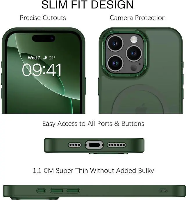Alt view image 2 of 7 - for iPhone 16 Pro Max Case 2024 iPhone 16 Pro Max Magnetic Phone Case [Compatible with Mag Safe] [Military Grade Shockproof] Translucent Matte Slim Shockproof Protective Cover 6.9 Green
