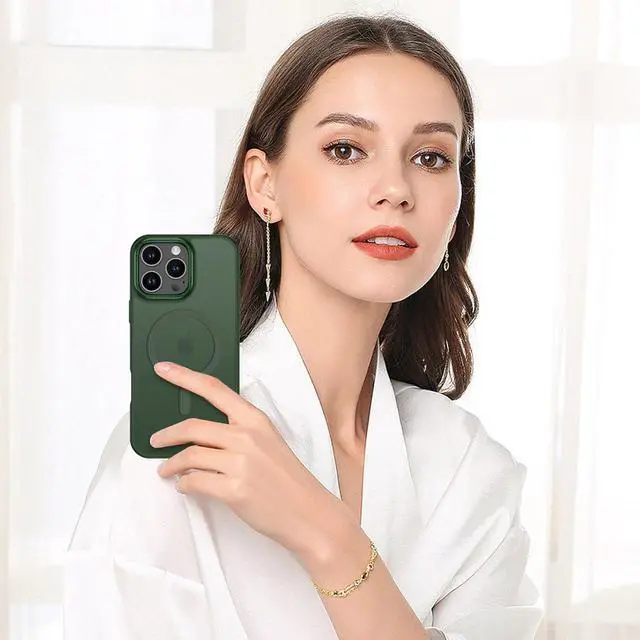 Alt view image 4 of 7 - for iPhone 16 Pro Max Case 2024 iPhone 16 Pro Max Magnetic Phone Case [Compatible with Mag Safe] [Military Grade Shockproof] Translucent Matte Slim Shockproof Protective Cover 6.9 Green