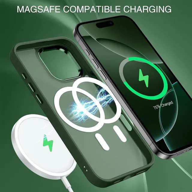 Alt view image 5 of 7 - for iPhone 16 Pro Max Case 2024 iPhone 16 Pro Max Magnetic Phone Case [Compatible with Mag Safe] [Military Grade Shockproof] Translucent Matte Slim Shockproof Protective Cover 6.9 Green