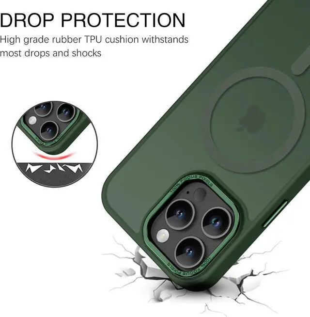 Alt view image 6 of 7 - for iPhone 16 Pro Max Case 2024 iPhone 16 Pro Max Magnetic Phone Case [Compatible with Mag Safe] [Military Grade Shockproof] Translucent Matte Slim Shockproof Protective Cover 6.9 Green