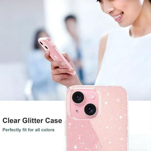 Alt view image 7 of 7 - Compatible with iPhone 13 Case Clear Glitter Soft TPU Shockproof Protective Bumper Cover Sparkle Bling Sparkly Cute Slim Women Girls Phone Case for iPhone 13 6.1inch