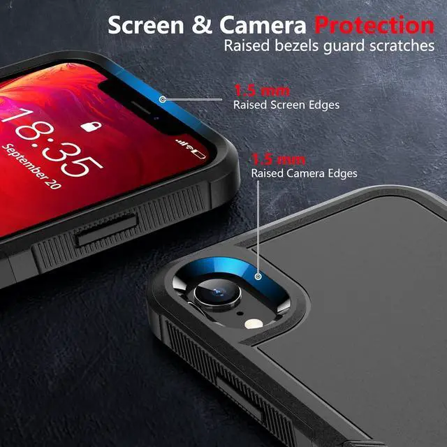 Alt view image 4 of 7 - for iPhone XR Case [10 FT Military Grade Drop Protection] [Non-Slip] [2 pcs Tempered Glass Screen Protector] Shockproof Airbag Cushion Protective Case for iPhone XR 6.1 (Black)