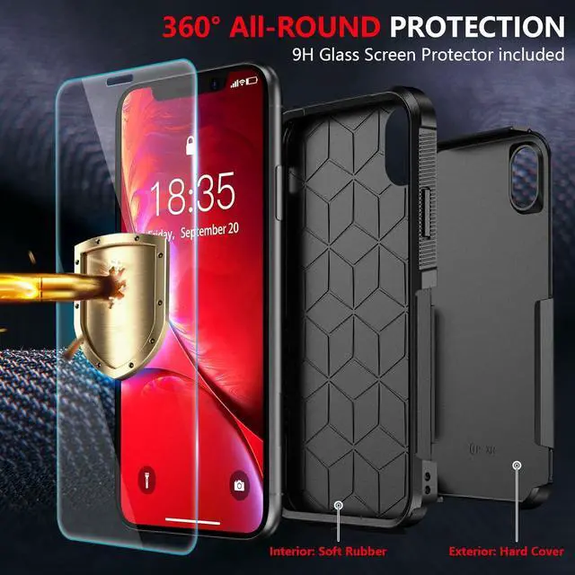 Alt view image 6 of 7 - for iPhone XR Case [10 FT Military Grade Drop Protection] [Non-Slip] [2 pcs Tempered Glass Screen Protector] Shockproof Airbag Cushion Protective Case for iPhone XR 6.1 (Black)
