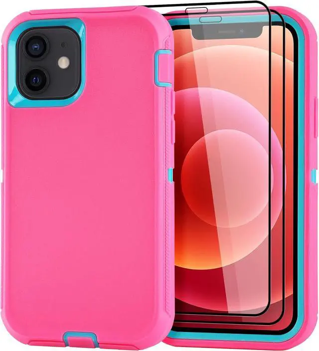 Main image of for iPhone 12/for iPhone 12 Pro Case 6.1 with 2 Screen Protector Full Body Rugged Heavy Duty Military Grade Cover Shockproof/Drop Proof Protection Phone Case (Pink Blue)