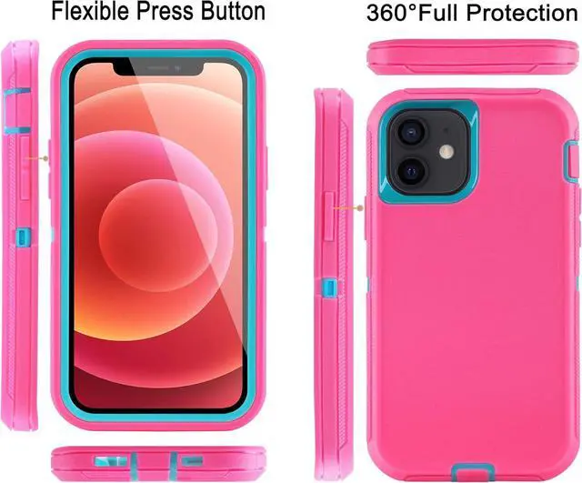 Alt view image 4 of 6 - for iPhone 12/for iPhone 12 Pro Case 6.1 with 2 Screen Protector Full Body Rugged Heavy Duty Military Grade Cover Shockproof/Drop Proof Protection Phone Case (Pink Blue)