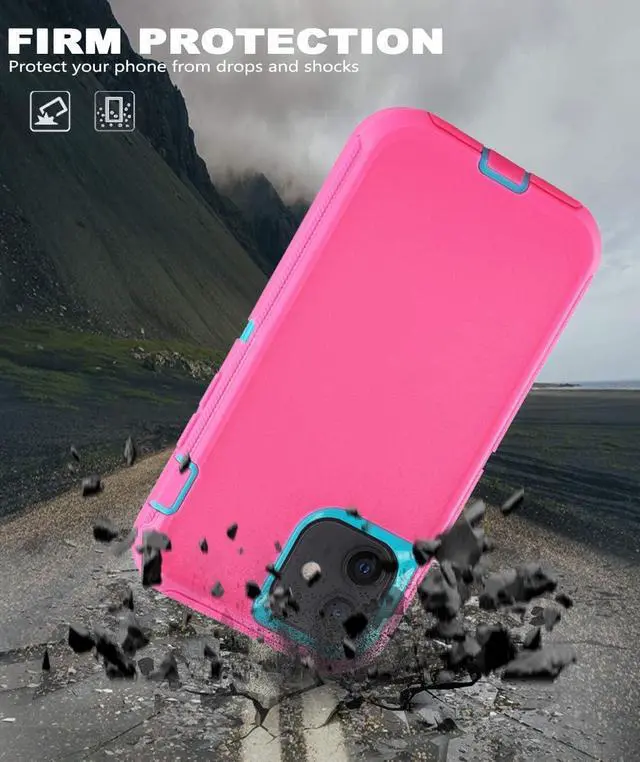 Alt view image 5 of 6 - for iPhone 12/for iPhone 12 Pro Case 6.1 with 2 Screen Protector Full Body Rugged Heavy Duty Military Grade Cover Shockproof/Drop Proof Protection Phone Case (Pink Blue)
