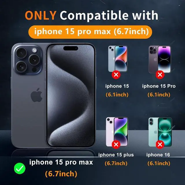 Alt view image 2 of 7 - Magnetic Case for iPhone 15 Pro Max [Compatible with Magsafe] [Military Grade Drop Protection] Dual Layer Heavy Duty Shockproof Phone Case 15 Pro Max Black