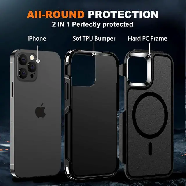 Alt view image 4 of 7 - Magnetic Case for iPhone 15 Pro Max [Compatible with Magsafe] [Military Grade Drop Protection] Dual Layer Heavy Duty Shockproof Phone Case 15 Pro Max Black