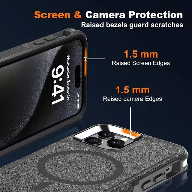 Alt view image 6 of 7 - Magnetic Case for iPhone 15 Pro Max [Compatible with Magsafe] [Military Grade Drop Protection] Dual Layer Heavy Duty Shockproof Phone Case 15 Pro Max Black